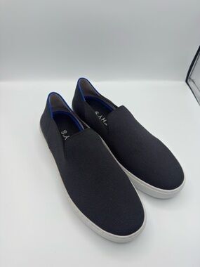Rothy’s Black Slip-On Canvas Sneakers with Blue Trim Size 7.5